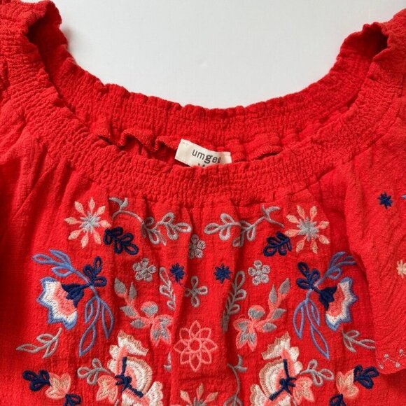 Umgee Boho Embroidered Mini Dress Coral Orange Beachy Crepe Lightweight Sz S - Picture 12 of 14